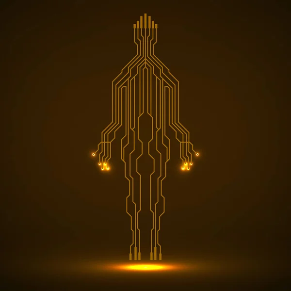 Silhouette néon abstraite homme de circuit imprimé — Image vectorielle