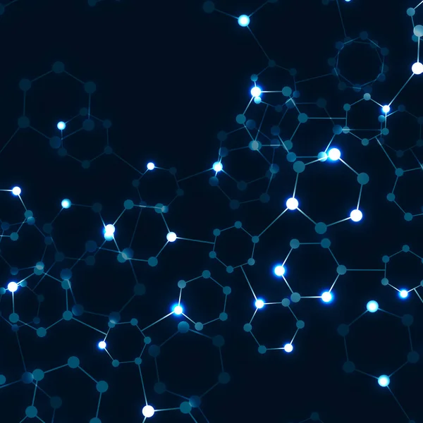 Moléculas hexagonais abstratas do neon, estrutura molecular do ADN, fundo geométrico —  Vetores de Stock