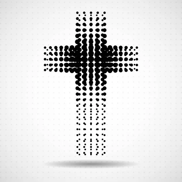 Cruz de medio tono abstracta. Símbolo cristiano. Signo religioso — Vector de stock