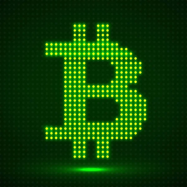 Sinal de néon abstrato bitcoin de pontos. Ícone criptomoeda — Vetor de Stock