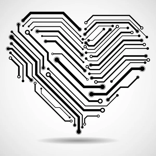 Abstract circuit board in shape heart, technology background — Stock Vector