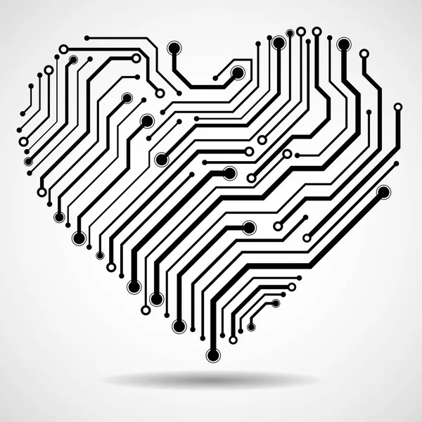 Abstract circuit board in shape heart, technology background — Stock Vector