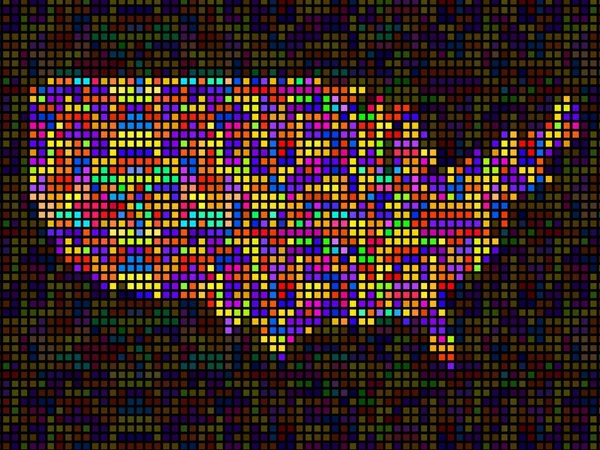 Abstracte kaart van de V.s., kleurrijke pixels. Vector — Stockvector