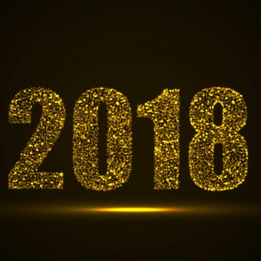 Mutlu yeni yıl 2018 metin tasarım parlayan parçacıkları ile