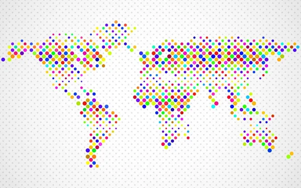 Mapa do mundo abstrato de círculos coloridos. Vetor —  Vetores de Stock