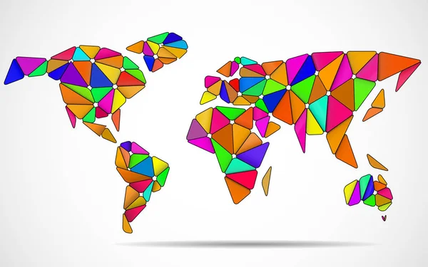Geometrik çokgen biçiminde soyut dünya haritası. Renkli vektör illüstrasyonu — Stok Vektör