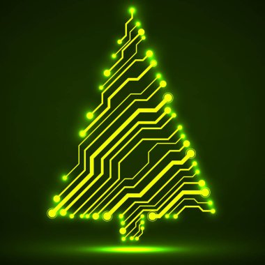 Soyut teknoloji Noel ağacı, devre kartı. Vektör