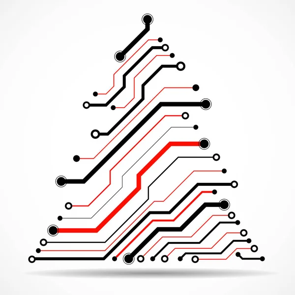 Technologie abstraite arbre de Noël coloré, circuit imprimé — Image vectorielle