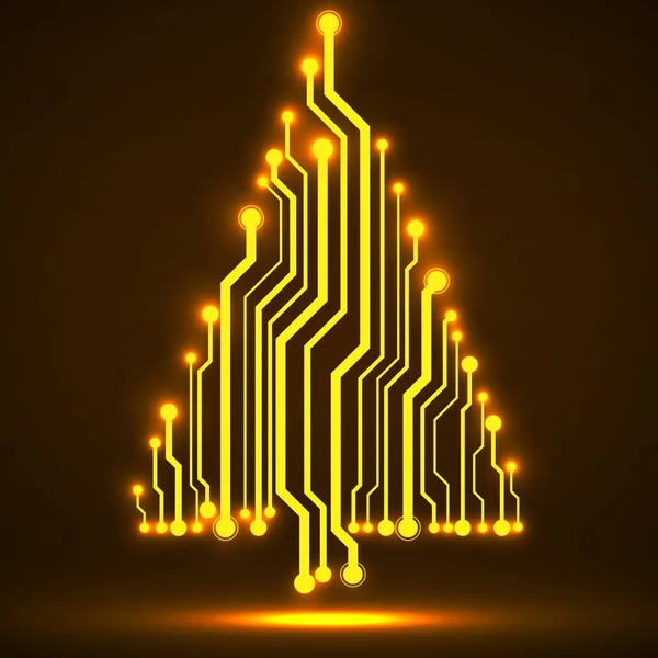 Tecnologia astratta incandescente albero di Natale, circuito al neon, illustrazione vettoriale, eps 10 — Vettoriale Stock