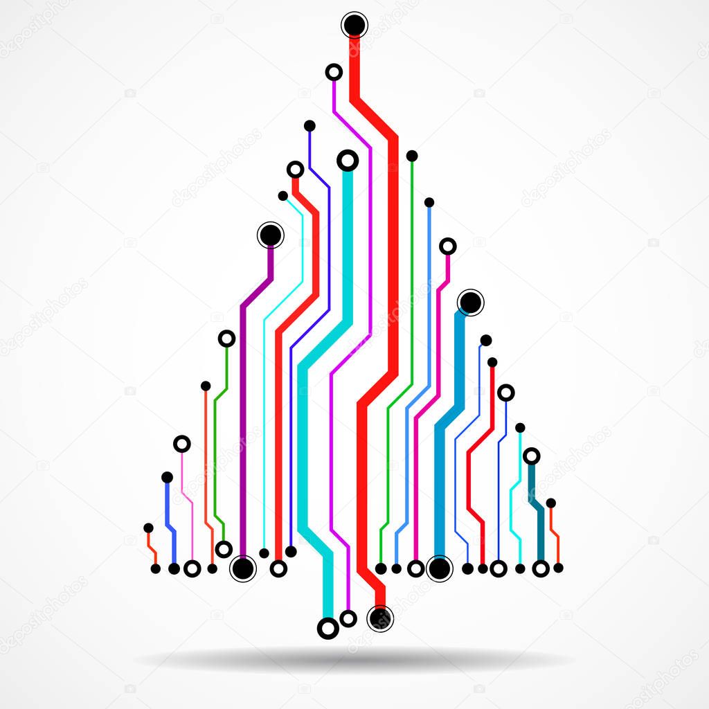 Abstract technology colorful Christmas tree, circuit board, vector illustration, eps 10
