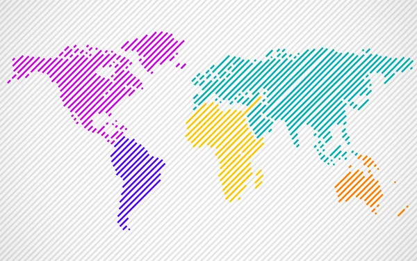 線で抽象的なカラフルな世界地図。世界のストライプにマップします。ベクトル — ストックベクタ