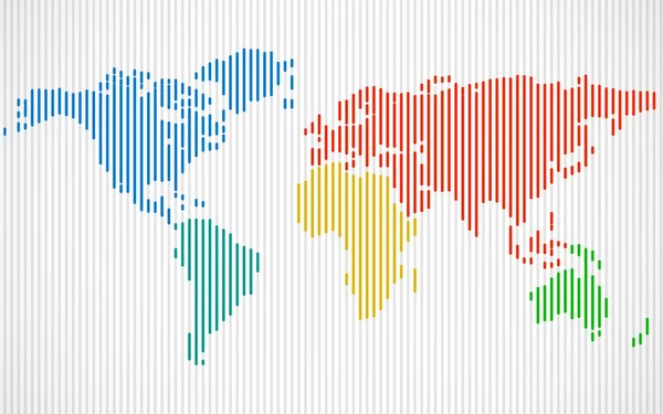 Carte du monde abstraite et colorée avec des lignes. Carte des rayures du monde. Vecteur — Image vectorielle