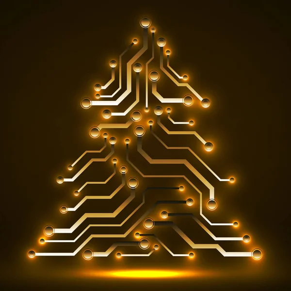 Tecnologia astratta incandescente albero di Natale, circuito al neon — Vettoriale Stock