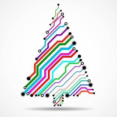Soyut teknoloji renkli Noel ağacı, devre kartı