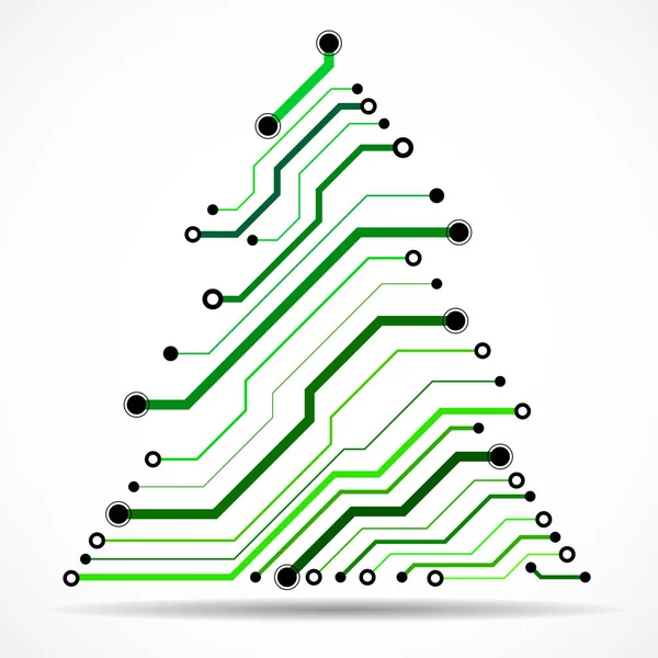 Technologie abstraite arbre de Noël coloré, circuit imprimé — Image vectorielle