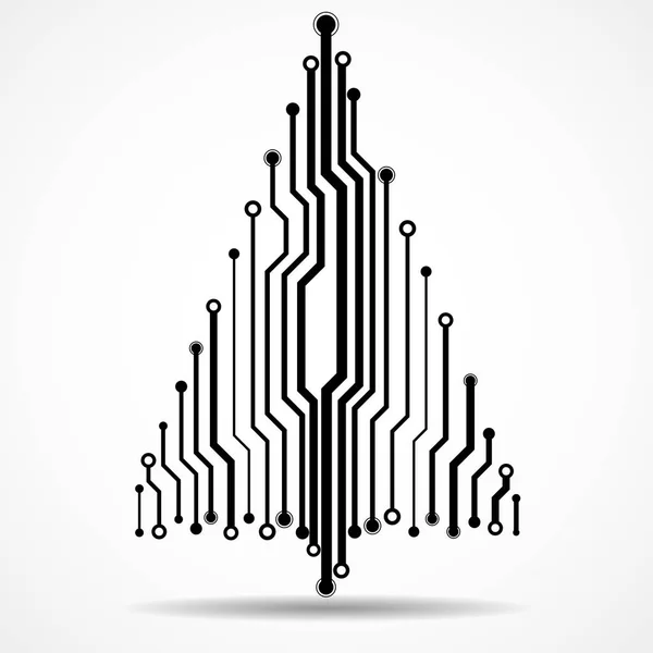 Technologie abstraite Arbre de Noël, circuit imprimé noir — Image vectorielle