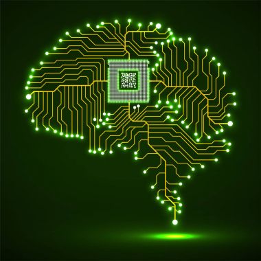 Neon beyin. CPU. Devre kartı. Soyut teknolojik altyapı. Vektör