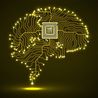 Neon beyin. CPU. Devre kartı. Soyut teknolojik altyapı. Vektör