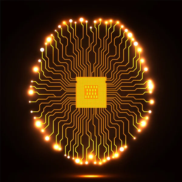 霓虹灯的大脑。cpu.电路板。抽象技术背景。矢量 — 图库矢量图片