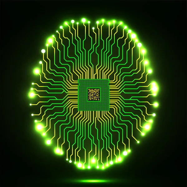 Cerveau néon. Cpu. Circuit. Contexte technologique abstrait. Vecteur — Image vectorielle