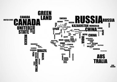Tipografi Dünya Haritası ülke adları ile. Vektör
