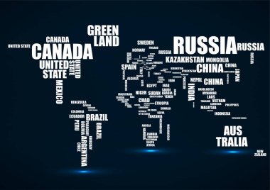Typography world map with country names. Vector clipart