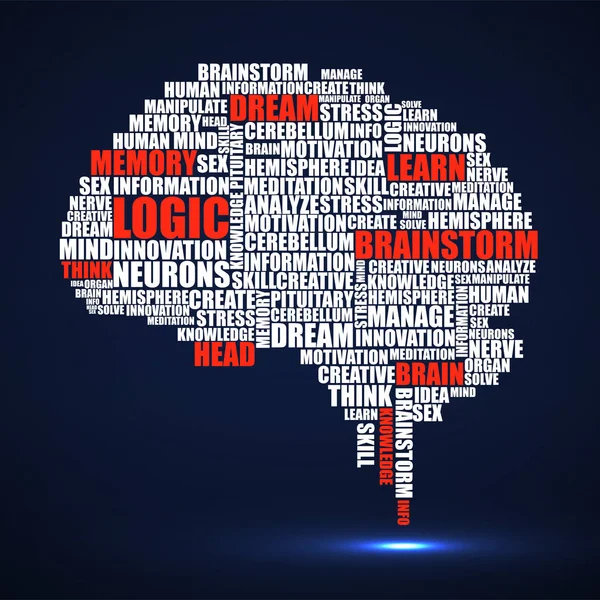 Abstract silhouette human brain of words. Vector illustration. Eps 10 — Stock Vector