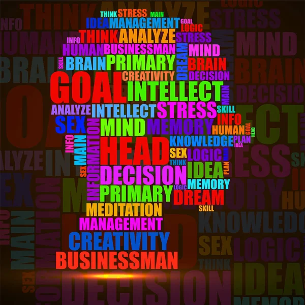 Abstract kleurrijk silhouet menselijk hoofd van woorden. Vectorillustratie. EPS-10 — Stockvector