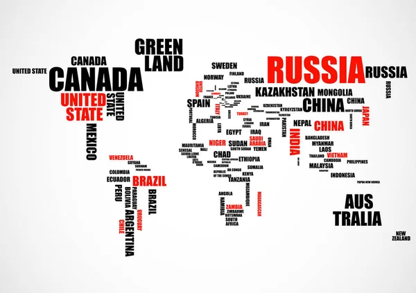 Tipografi Dünya Haritası ülke adları ile. Vektör — Stok Vektör
