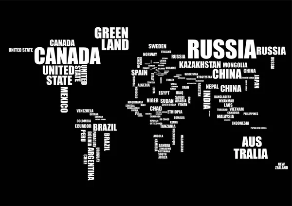 Tipografía mapa del mundo con nombres de países. Vector — Archivo Imágenes Vectoriales