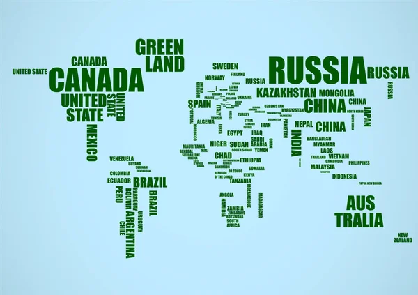 Tipografía mapa del mundo con nombres de países. Vector — Vector de stock