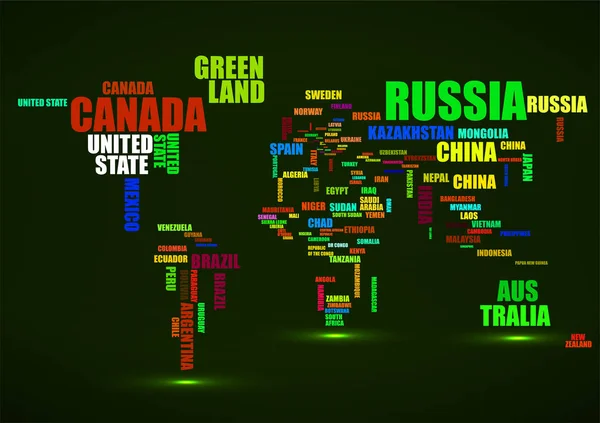 Tipografi renkli Dünya Haritası ülke adları ile. Vektör — Stok Vektör