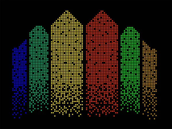 Abstracto edificio colorido de píxeles. Silueta de megaciudad. Vector — Vector de stock