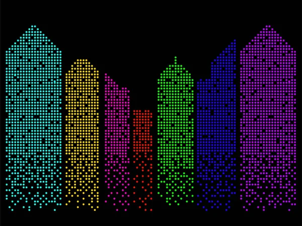 Abstracto edificio colorido de puntos. Silueta de megaciudad. Vector — Vector de stock