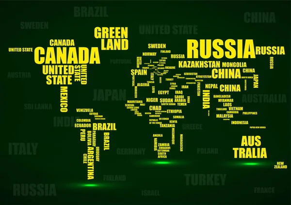 Tipografi renkli dünya harita adları ülkelerin yaptı. Vektör — Stok Vektör
