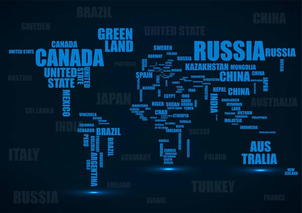 Tipografía colorido mapa del mundo con nombres de país. Vector — Vector de stock