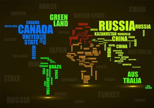 Tipografía colorido mapa del mundo con nombres de país. Vector — Vector de stock