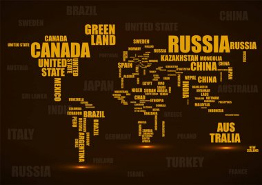 Tipografi renkli Dünya Haritası ülke adları ile. Vektör