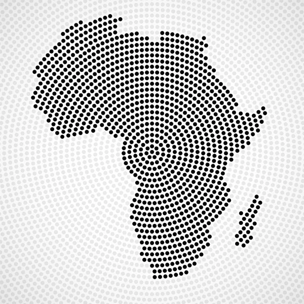 Abstract Africa mapa de puntos radiales, concepto de medio tono — Vector de stock