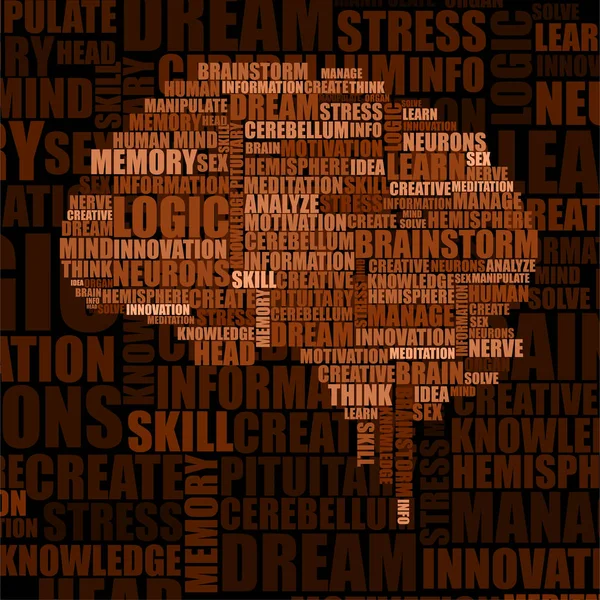 Ανθρώπινος εγκέφαλος Abstract πολύχρωμο σιλουέτα των λέξεων — Διανυσματικό Αρχείο