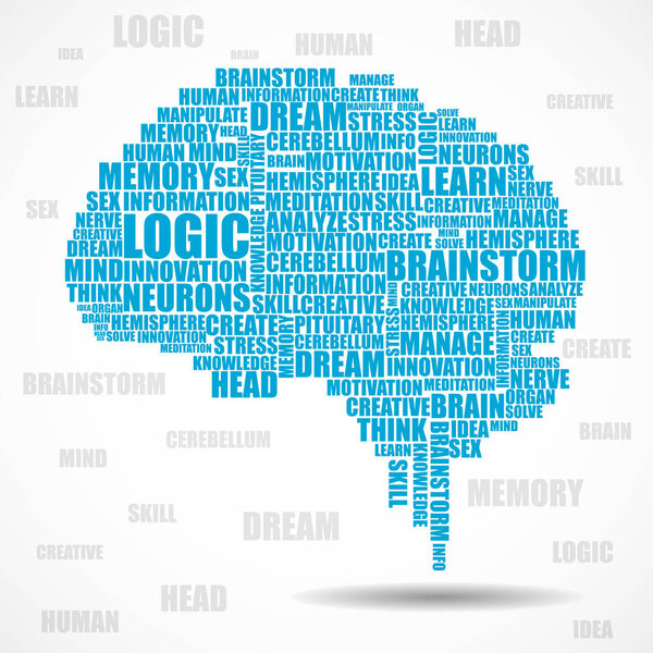 Абстрактный красочный силуэт человеческого мозга слов
