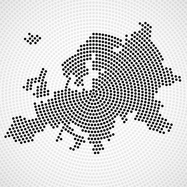 Résumé Europe carte de points radiaux, concept de demi-teinte. Vecteur — Image vectorielle
