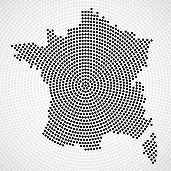 Resumen Francia mapa de puntos radiales, concepto de medio tono. Vector — Vector de stock