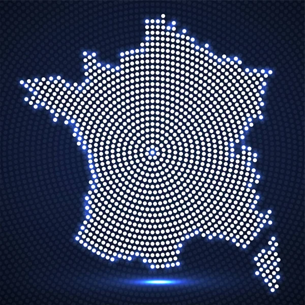 빛나는 광선 점, 하프톤 개념의 추상 프랑스 지도. 벡터 — 스톡 벡터