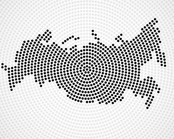 Abstract Russia map of radial dots, halftone concept. Vector — Stock Vector