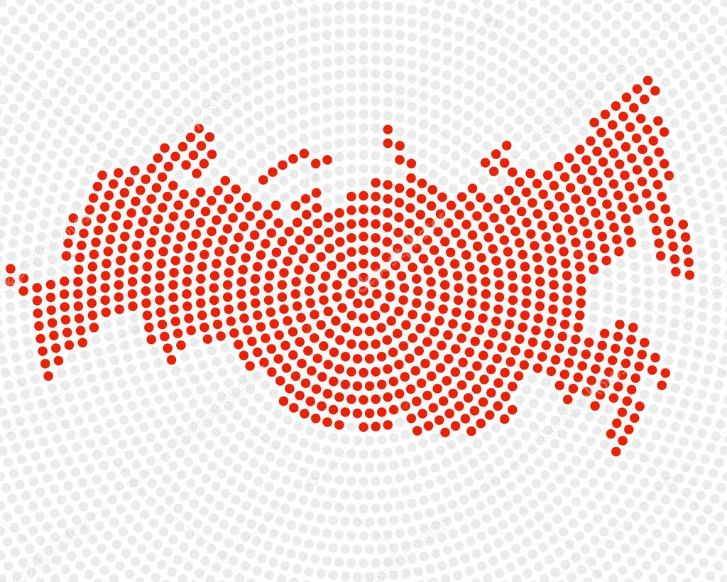 Abstract Russia map of radial dots, halftone concept. Vector