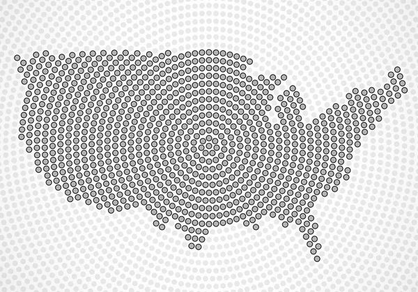 Abstract USA map of radial dots, halftone concept. Vector — Stock Vector