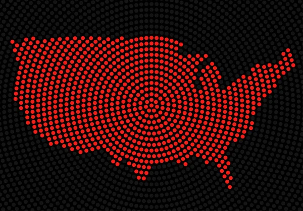 Résumé Carte des États-Unis de points radiaux, concept de demi-teinte. Vecteur — Image vectorielle