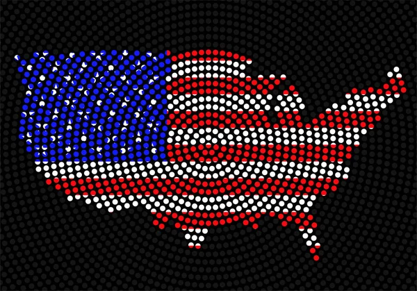 Mappa astratta USA di punti radiali con bandiera all'interno — Vettoriale Stock