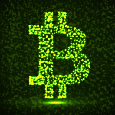 Soyut işareti bitcoin parlayan parçacıklar, ödeme sistemi, soyut işareti